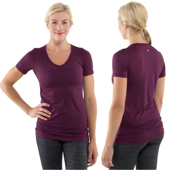 Lululemon Karmady Short Sleeve Tonka Stripe Burnout Plum Size 2 - Picture 1 of 6
